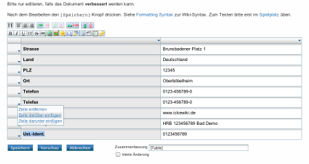 The table editor plugin in action